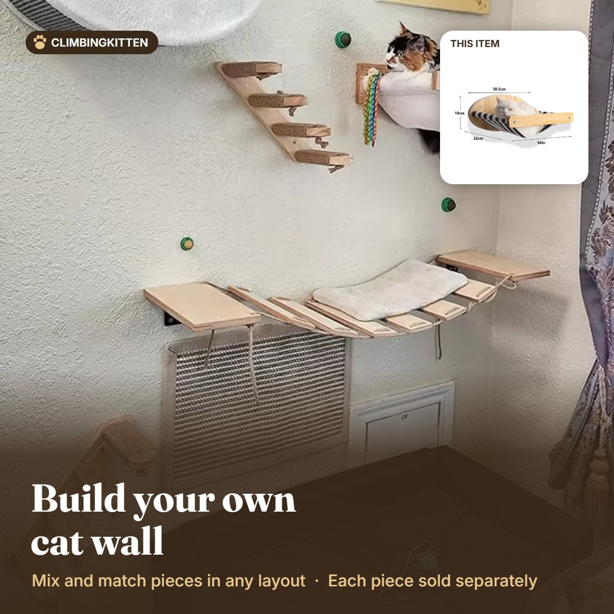 Build your own cat wall with the fabric hammock