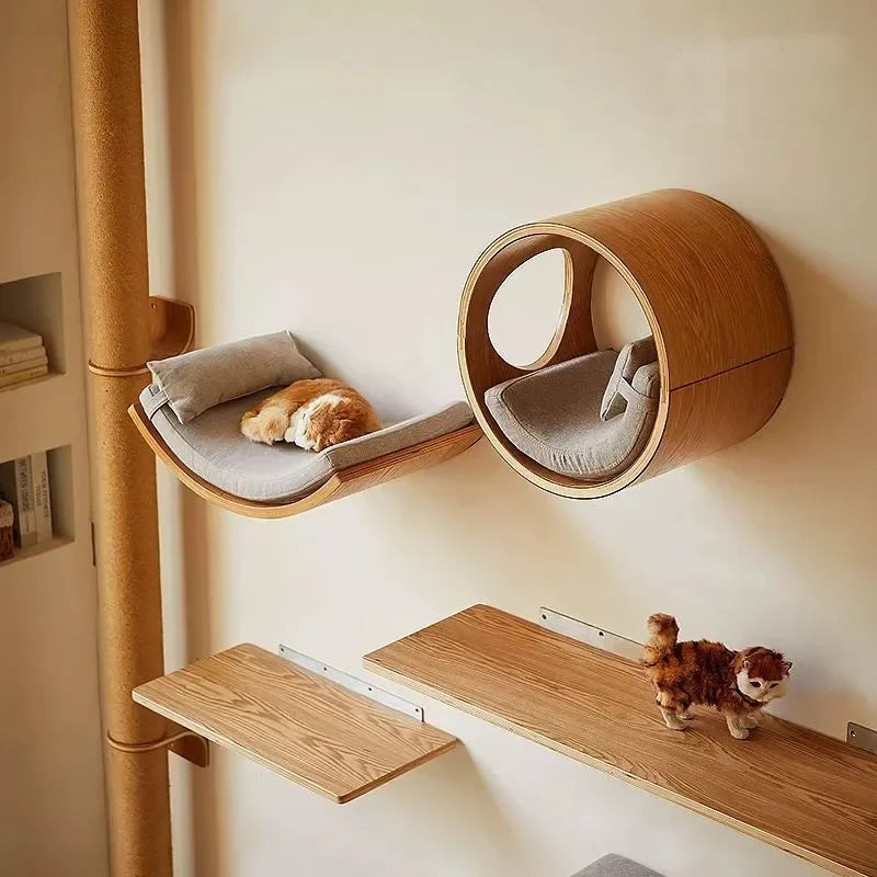 Curved hammock shelf on a cat wall
