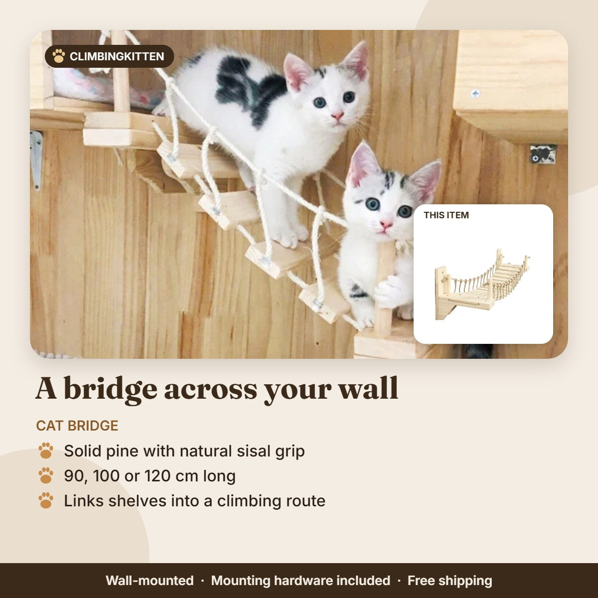 ClimbingKitten wall-mounted cat bridge with kittens