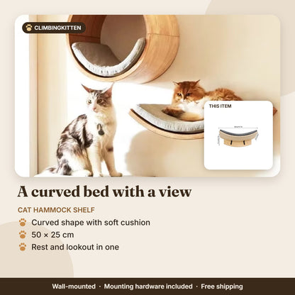 Curved cat hammock shelf with cushion