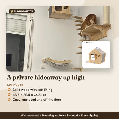 Wall-mounted wooden cat house