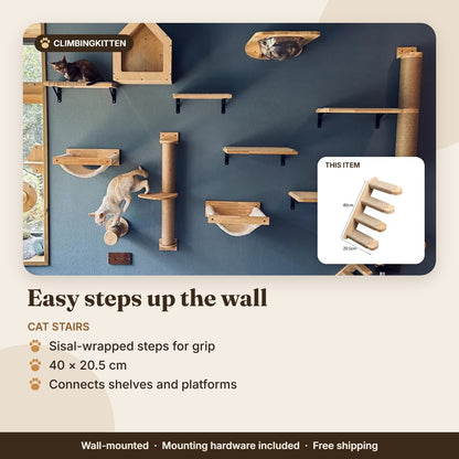 Wall-mounted cat stairs with sisal steps