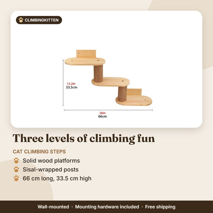 Three-level wall-mounted cat climbing steps