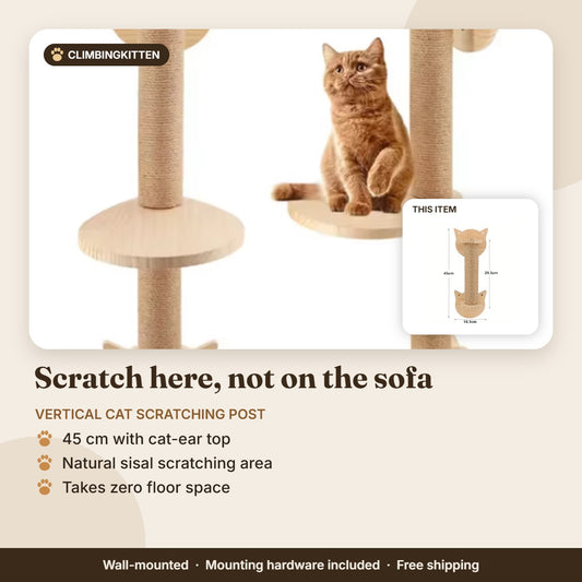 Vertical cat scratching post with cat-ear top